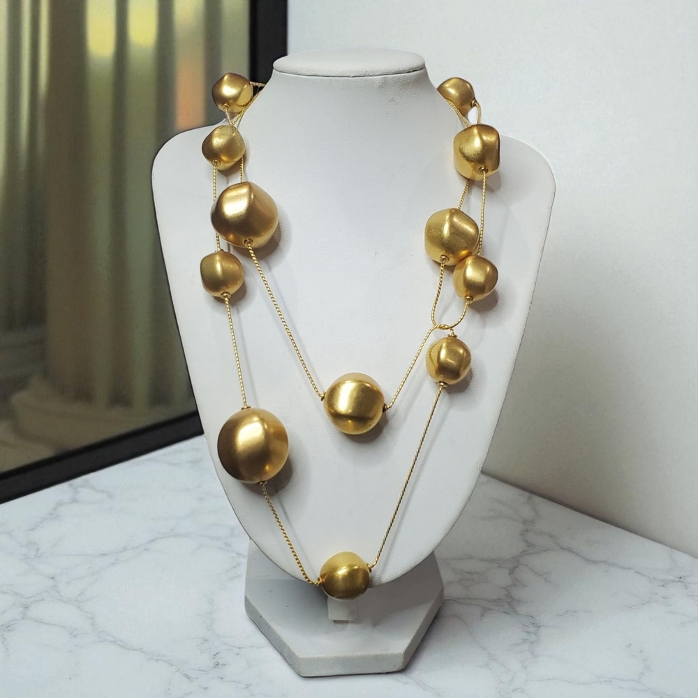 ANNE KLEIN Vintage 80's Matte Gold Ball Necklace